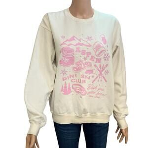 Pink Victorias Secret Aspen Ski Sweatshirt Small Crew Neck Pullover Cream